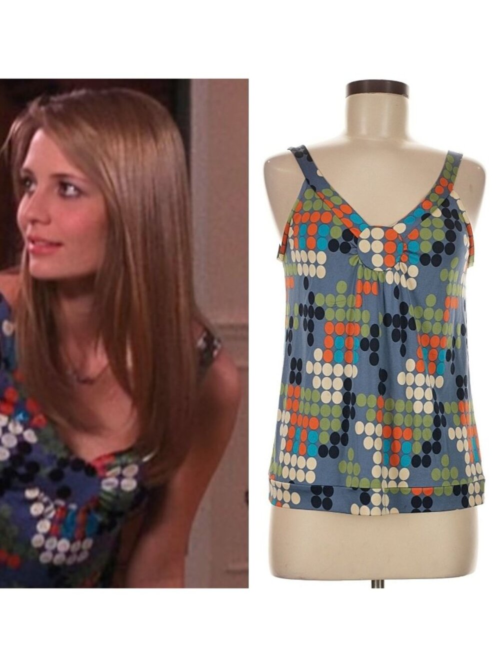 ASO THE OC MARISSA COOPER MISCHA BARTON Silk Dot Print Top RARE VINTAGE Y2K